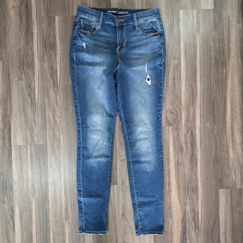 Old Navy Rockstar High Rise Skinny Jeans Medium Wash Distressed Size 6 Regular